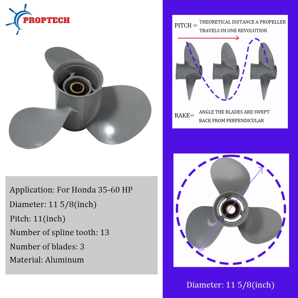 Outboard Propeller 11 5/8x11 For Honda 35 40 45 50 60HP Boat Motor Aluminum Alloy Propeller Boat Parts Accessories