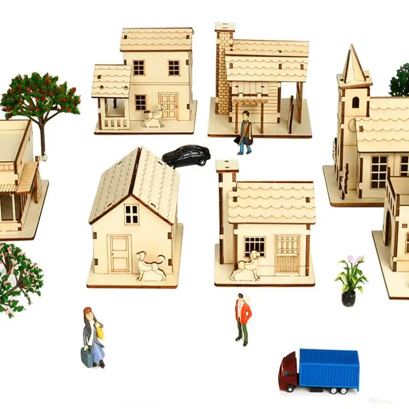 Hobbiesgogo Unfinished Wood House Collectible Buildings Living Room Village Desktop Ornament Holiday Xmas Home Decor