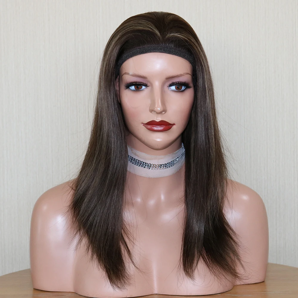 

#4 Chocolate Brown Long Straight Headband Wig Synthetic Hair Glueless Wigs for Black Women Machine Made Cosplay Lace Front Wig