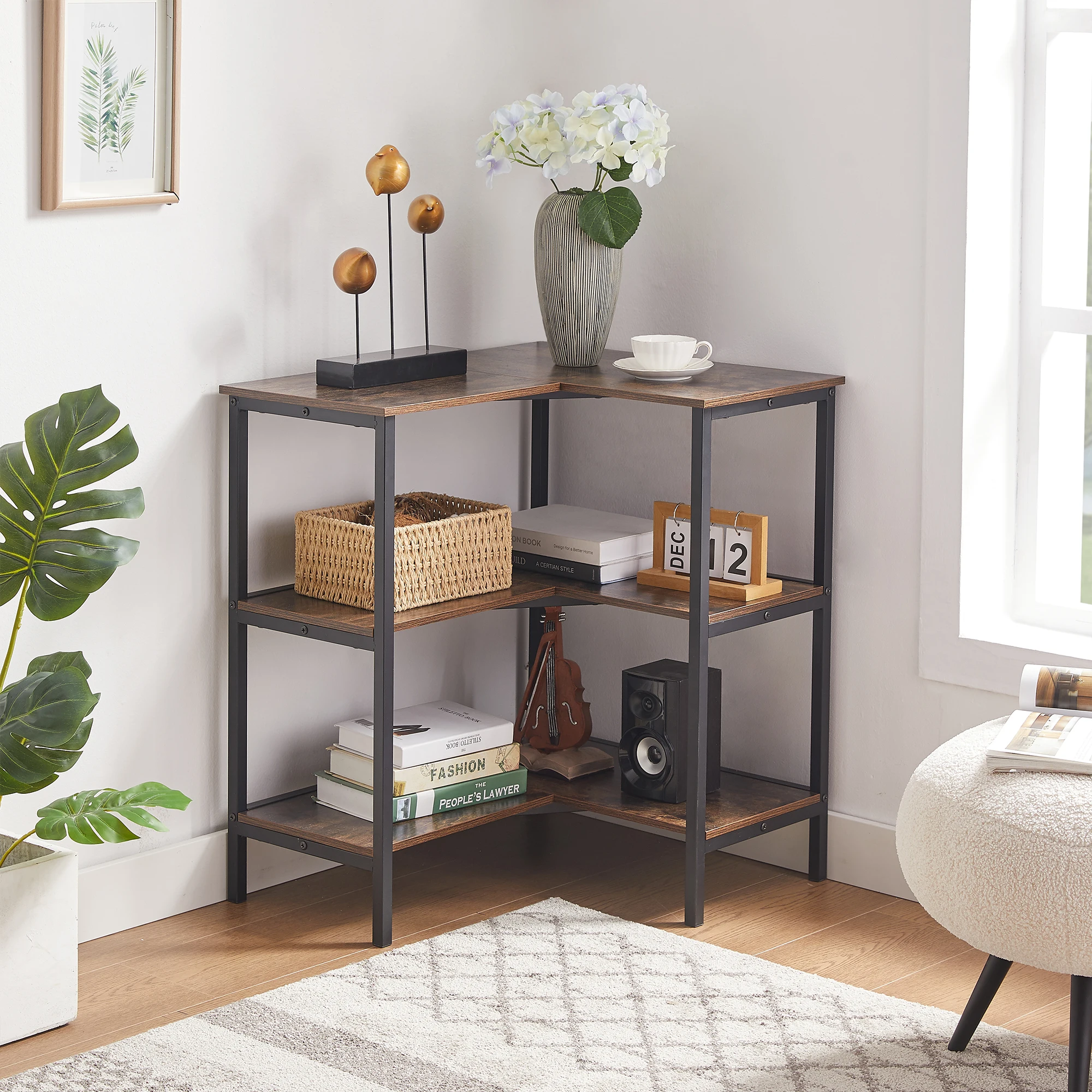 

VECELO Corner Bookcase with 3 Tier Open Shelf for Small Space Living Room Home Office Kitchen