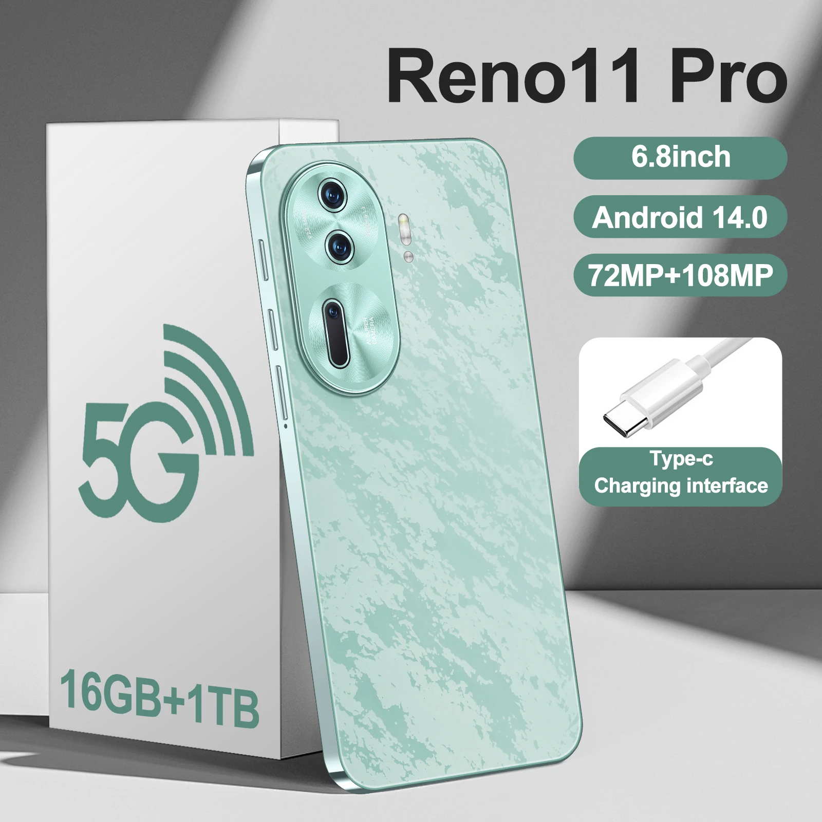 

5G Phone Global Version 2024 Reno 11 Pro Mobile Phones 16G+1T Brand New 6.8Inch Cellphones Android14 6800mAh 108MP Dual SIM Card