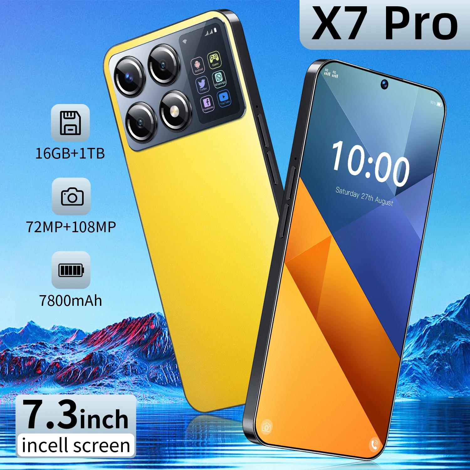 

2025 X7 Pro Smartphone 7.3 '' Full Screen 4G/5G Cell Phone 16TB+1TB 7800mAh Mobile Phones 108MP Global Version Celulares