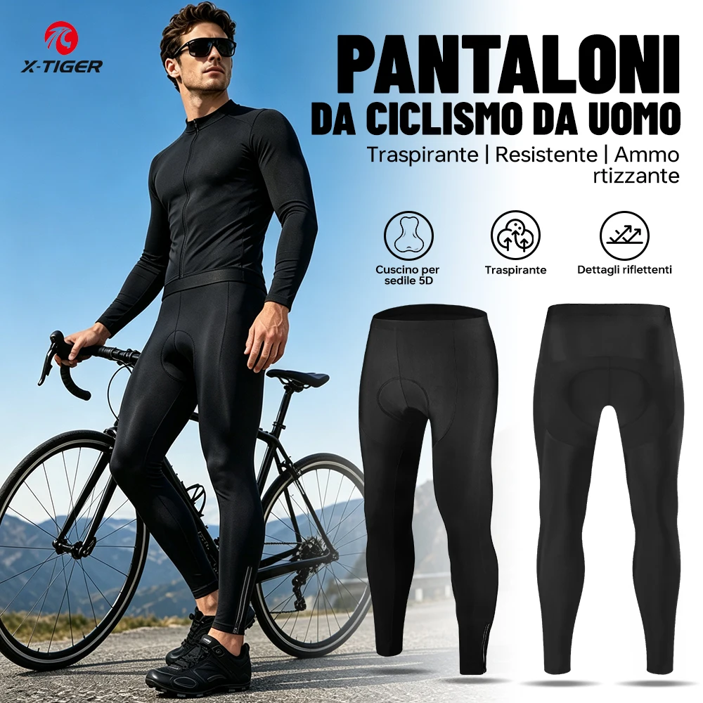 Pantaloni da ciclismo da uomo X‑TIGER, modello a vita alta, con imbottitura in gel 5D, tessuto Coolmax ad asciugatura rapida, elasticizzato, con cerniera laterale e proprietà antiscivolo, ideali per