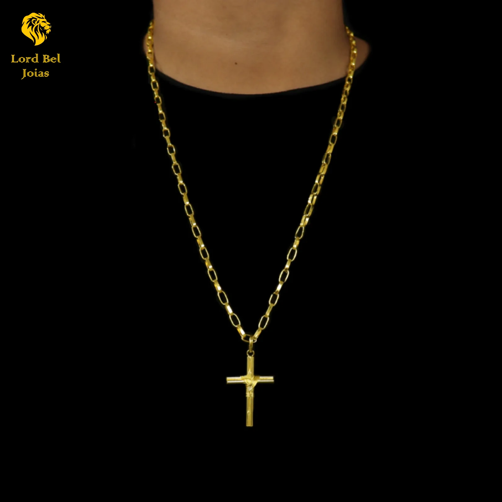 Tijolinho Chain Kit 4mm + Ancient Currency Crucifix Shine 18K Eternal | Lord Bel Jewelry in Nordic Gold Brazil