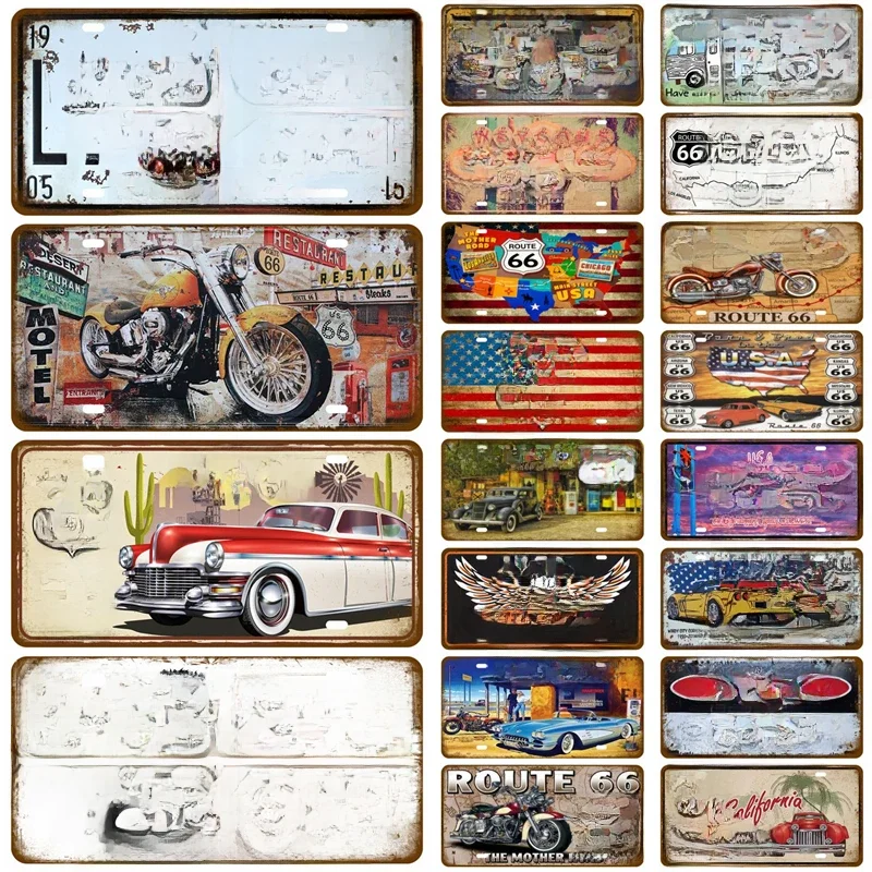 Route 66 Plaque artistique Garage signe en étain affiche Vintage voiture signe en métal Art Bar Club Plaque maison pneu boutique mur Art décor gaz