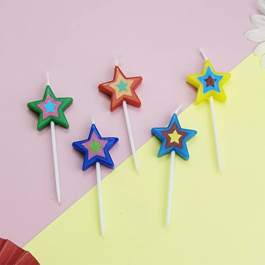 5 Stück Fünfzackige Stern-Geburtstagstortenkerzen für Kinderpartys, Dekorative Backsternkerzen, Frohe Kindertage – Detail 3