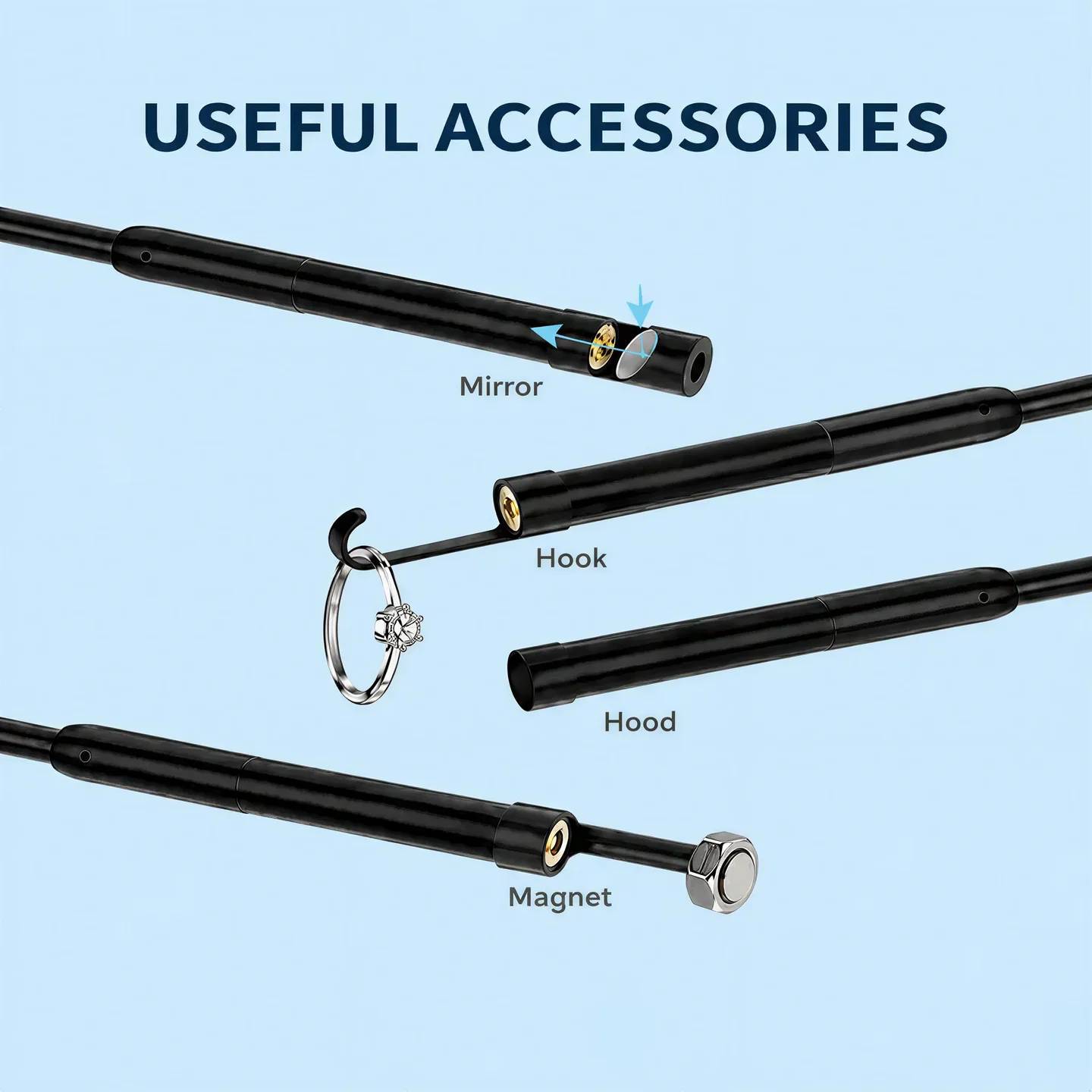 1920P HD Endoscope Camera for iPhone Android, 8 LED Lights IP67 Waterproof Borescope with Semi-Rigid Cable for Car Repair