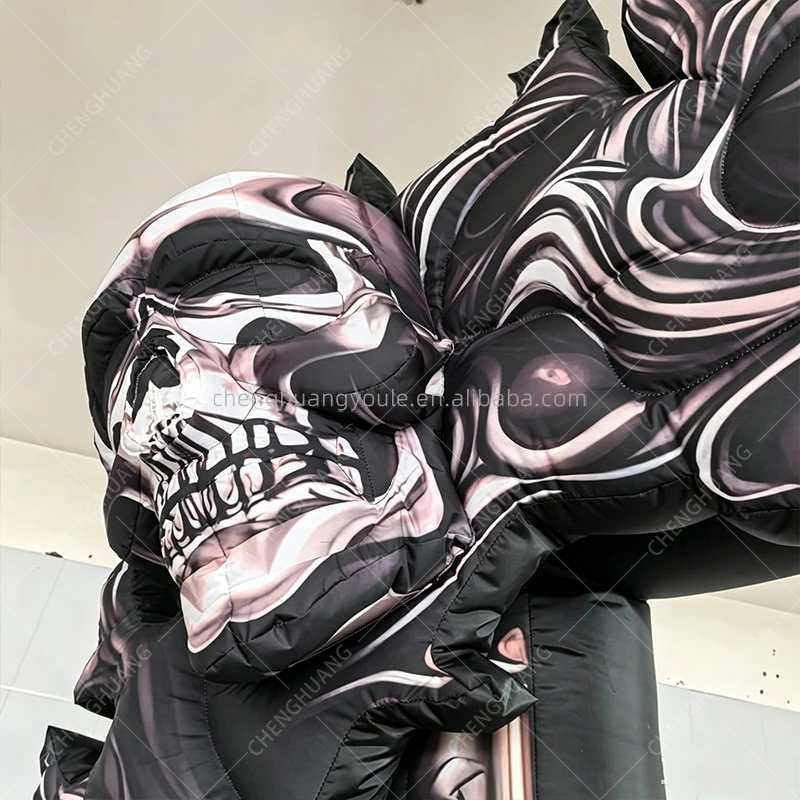 Giant Inflatable Skull Photo Frame, Spooky Skeleton Blow Up Photo Booth Backdrop for Halloween Party Event Display Props