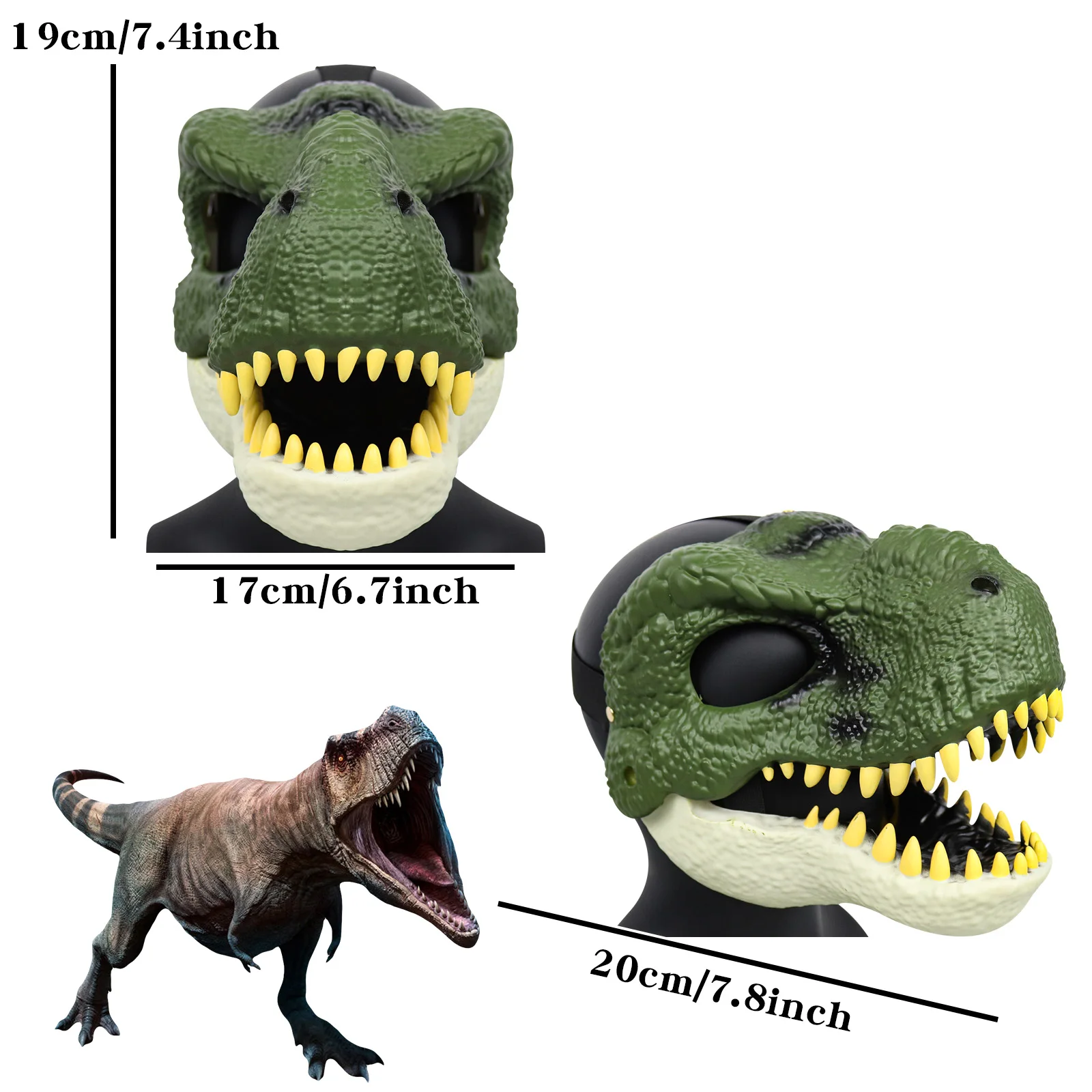 P-Jsmen Dragon Dinosaur Jaw Full Face Mask Open Mouth Face Cover PVC Horror Dinosaur Headgear Halloween Party Cosplay Props