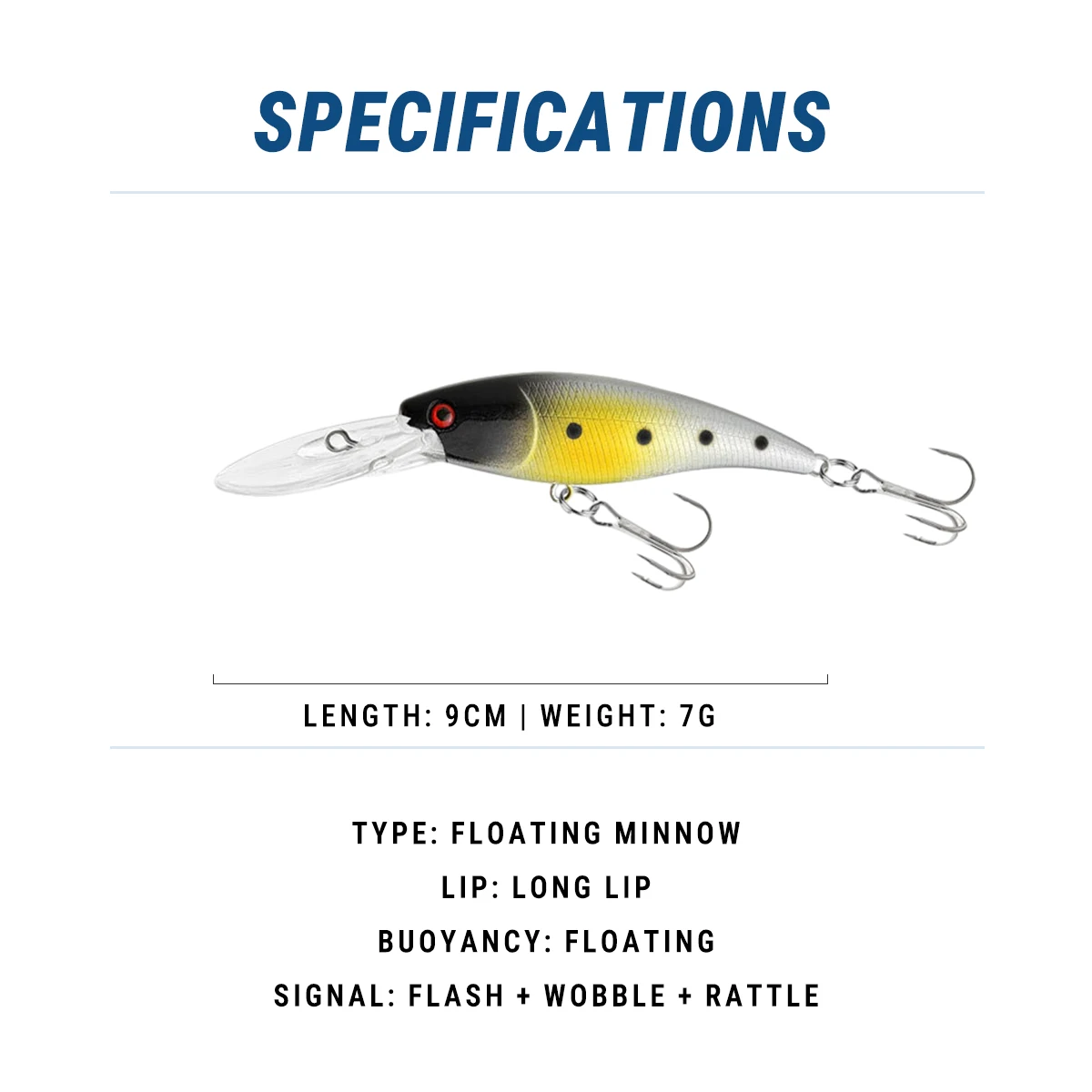3PCS Floating Long-Lip Minnow Fishing Lures, Deep Diving Hard Baits with Built-In Rattle, 9cm 7g for Bass Pike Walleye