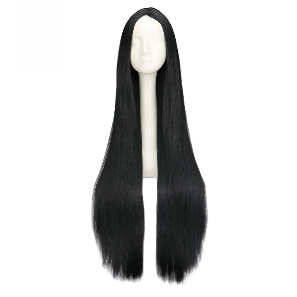 Schwarze Perücke 100cm lange synthetische Perücken hitze beständiges Halloween-Karnevals kostüm Cosplay glattes Haar