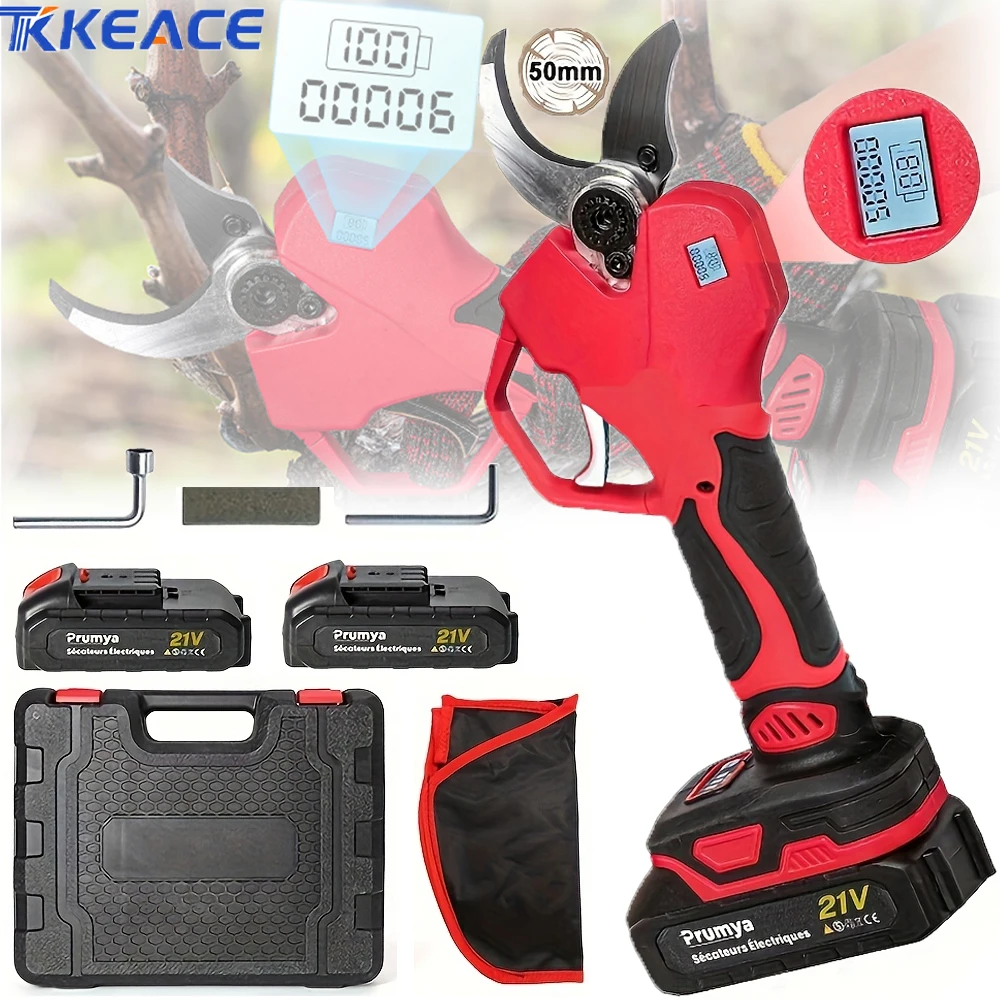 TKKEACE 1000W 50mm Cesoie elettriche da potatura senza spazzole Potatore a batteria Cesoie da giardino Rami di alberi da frutto Strumento di taglio con 2 batterie