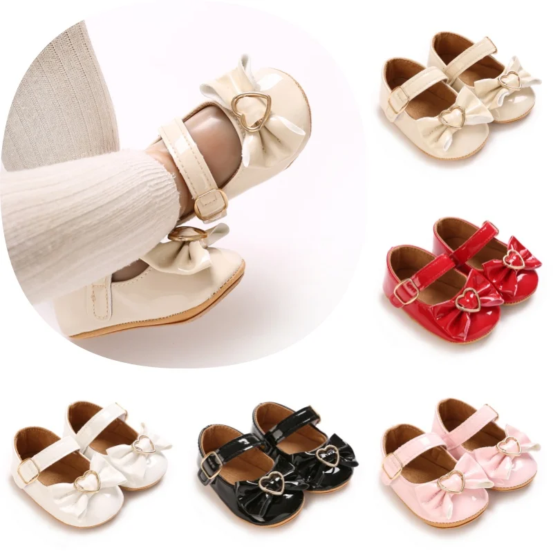

Sweet Spring and Autumn 0-18 Months Baby Princess Shoes Cute Bow Decoration PU Soft Rubber Bottom Anti slip Infant Walking Shoes