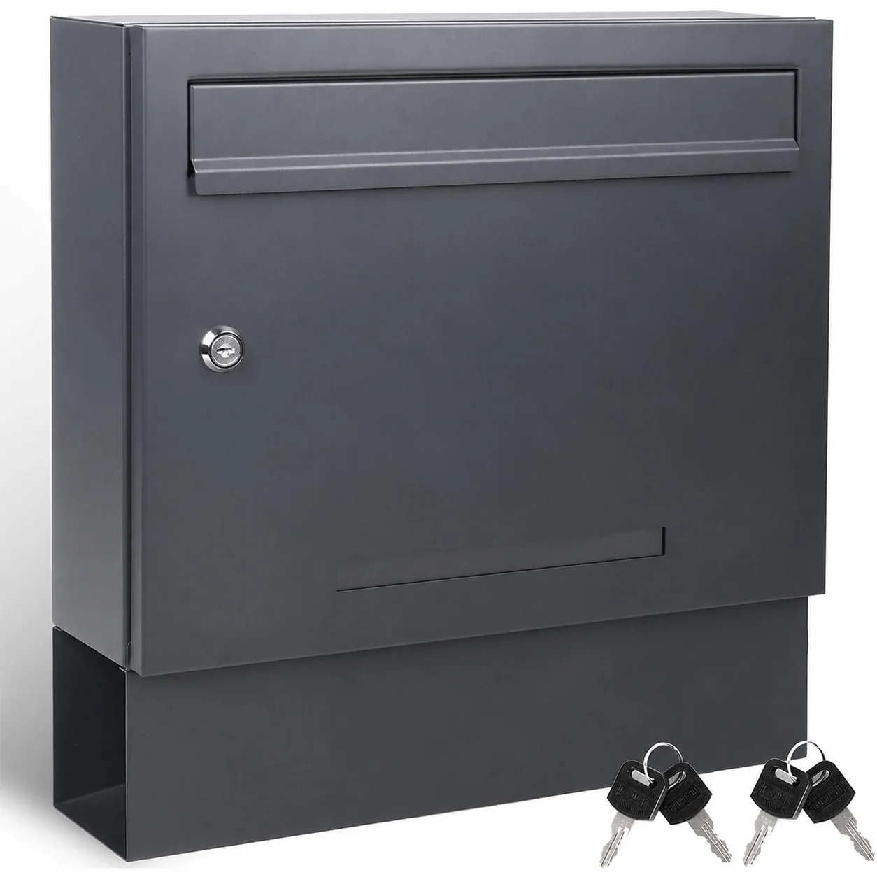 XXL Wandbriefkasten Anthrazit RAL 7016 mit Zeitungsfach, Abschließbarer Hausbriefkasten aus Stahl, DIN C4 Querformat, Doppel Pulverbeschichtet, 4 Schlüssel