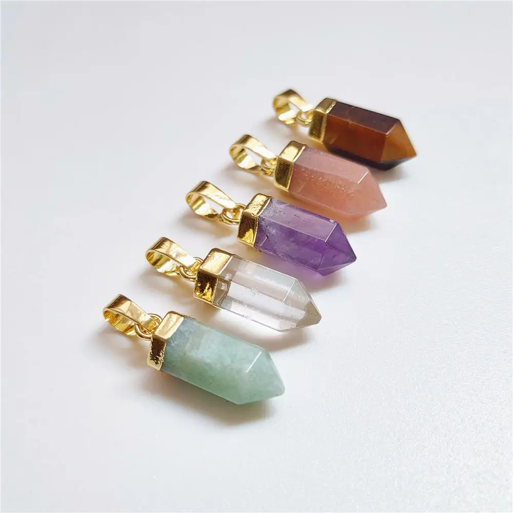 FUWO Faceted Druzy Quartz Piont Pendant With Golden Plated Cap Cute Little Bullet Pendant For Jewelry Making PD209