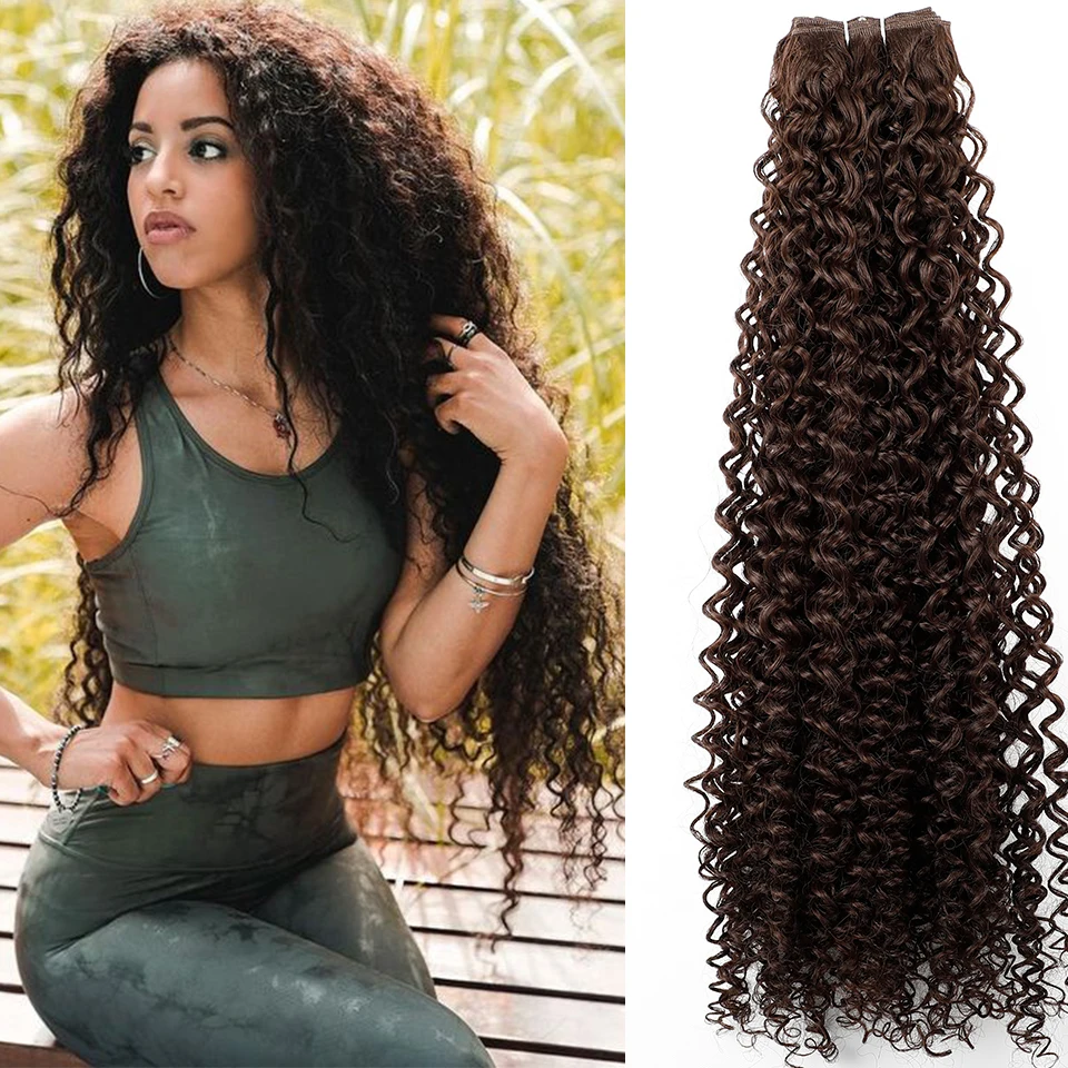 Gladys Synthetic Afro Kinky Curly Hair Deep Wave Hair Bundles Extensions Brown Soft Super Long Hair Weave Hair Heat Resistant