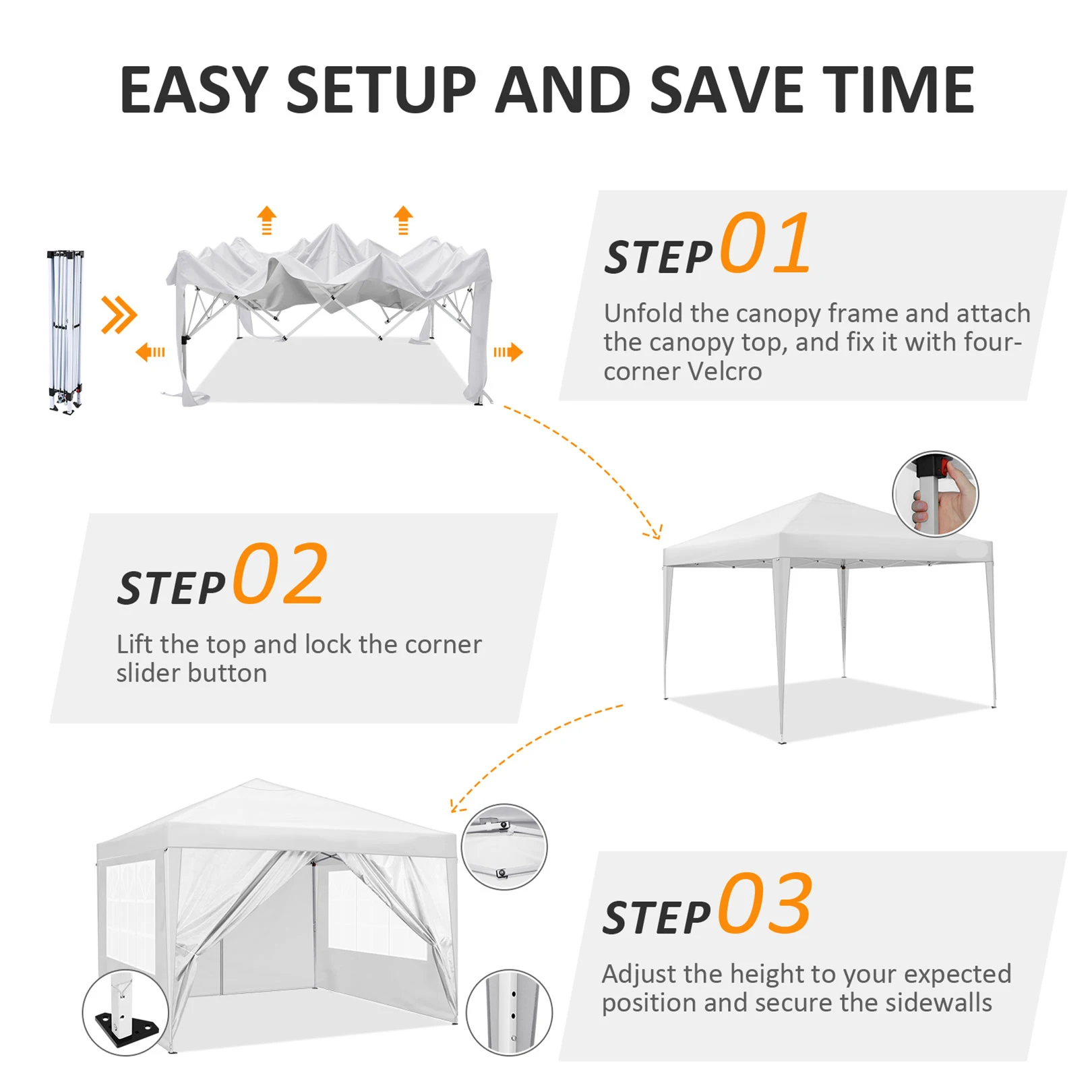 10x10FT خيمة المظلة المنبثقة مع 4 خيام الجدران الجانبية للحفلات مقاوم للماء التخييم المظلة Ez Up خيمة الحفلات في الهواء الطلق المحمولة أكشاك #3