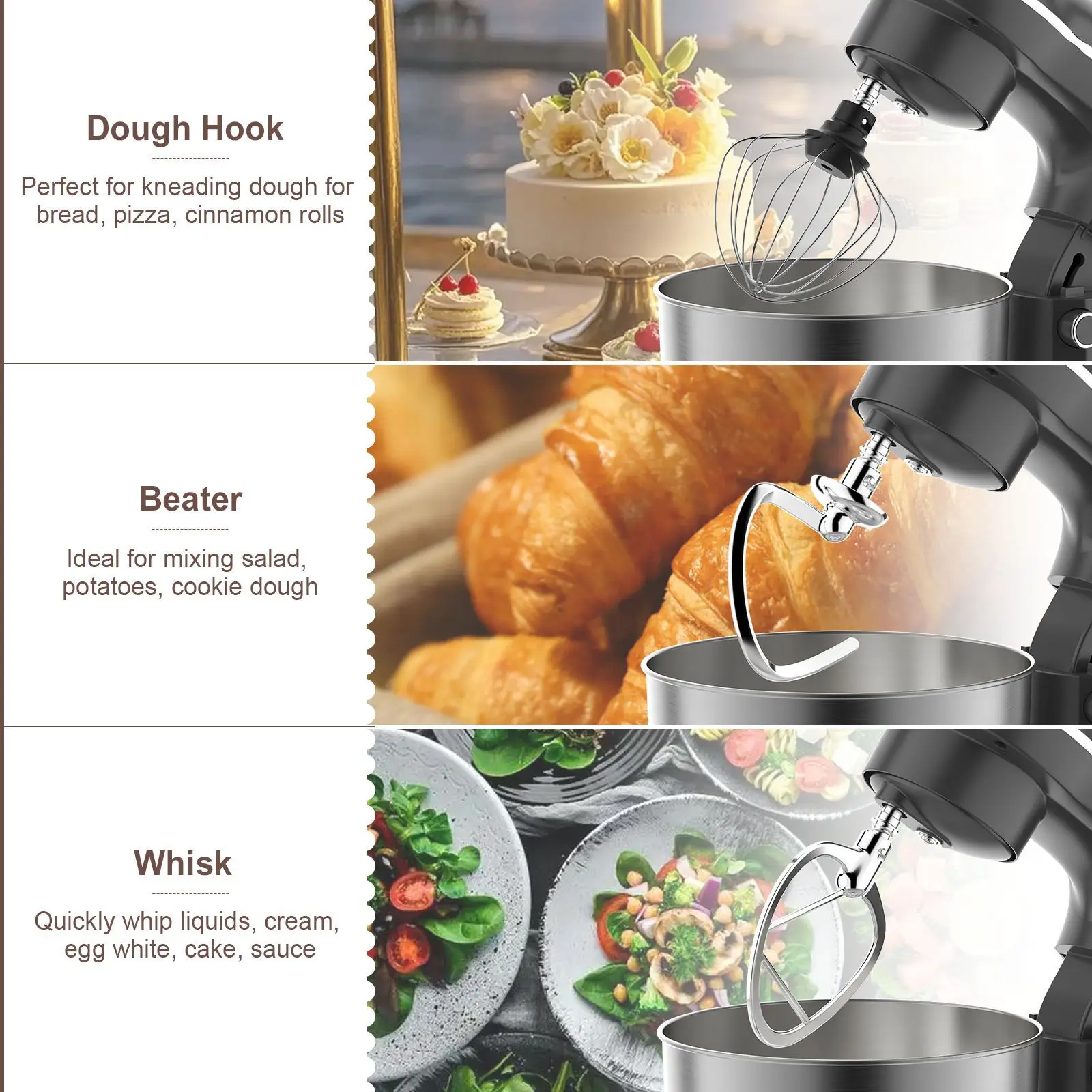 خلاط متعدد الوظائف، خلاطات برأس مائل، خلاط عجين كهربائي للمطبخ للمساعدات المنزلية، وعاء من الفولاذ المقاوم للصدأ سعة 5 لتر (قابس الاتحاد الأوروبي) #4