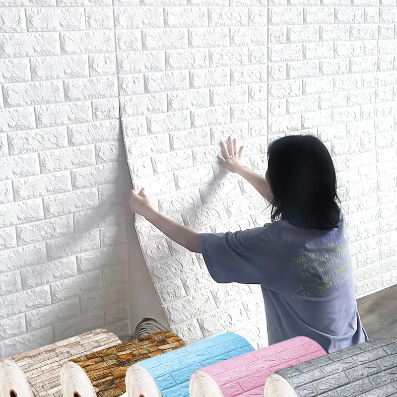 Paneles de pared de fondo 3D para decoración de dormitorio, sala de estar con patrón de ladrillo para papel tapiz, pegatinas impermeables para el