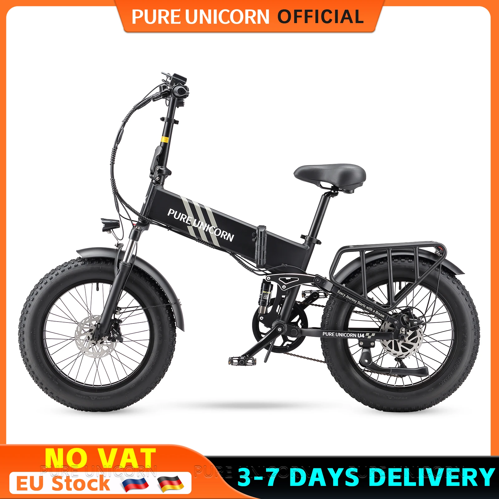 Vélo électrique PURE UNICORN U4 à pneus larges, 48V 1000W 15Ah, vélo électrique pliable pour adultes, Fatbike pas cher, vélo électrique pliable