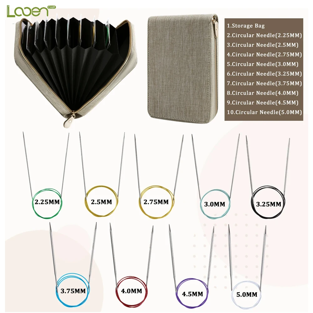 

New 9-piece 80cm/100CM circular needle storage bag set for handmade DIY knitting needles