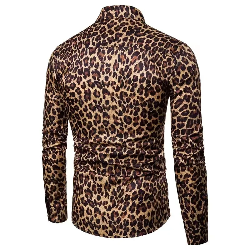 Camisas hawaianas con estampado de leopardo para hombre, camisa de manga larga con botonadura única, estampado de camuflaje informal, de lujo, de alta calidad