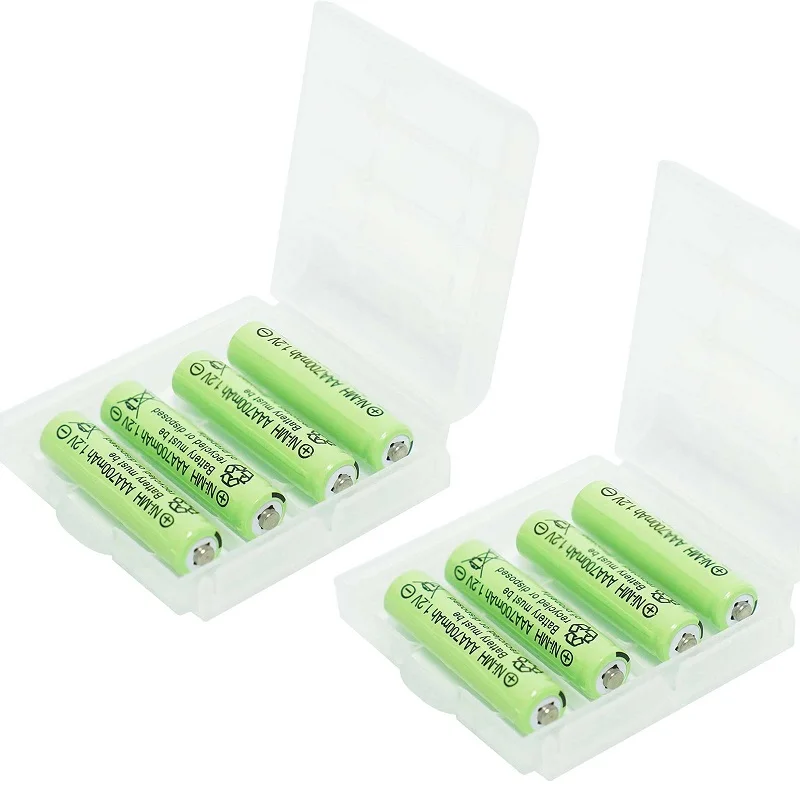 4pcs Rechagrable Batteries 1.2V 700Mah Ni-MH AAA Battery for Solar Garden Lights + 2pcs Plastics Storge Case Box Container