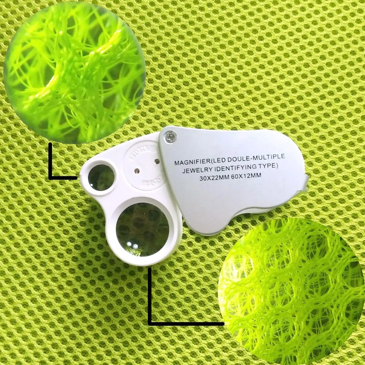 YasumaiDC 30X 60X Loop Magnifier Jewelers Double Eye Loupe Dual Lens Illuminated Glass Jewelry Magnifying with LED UV Light 2in1