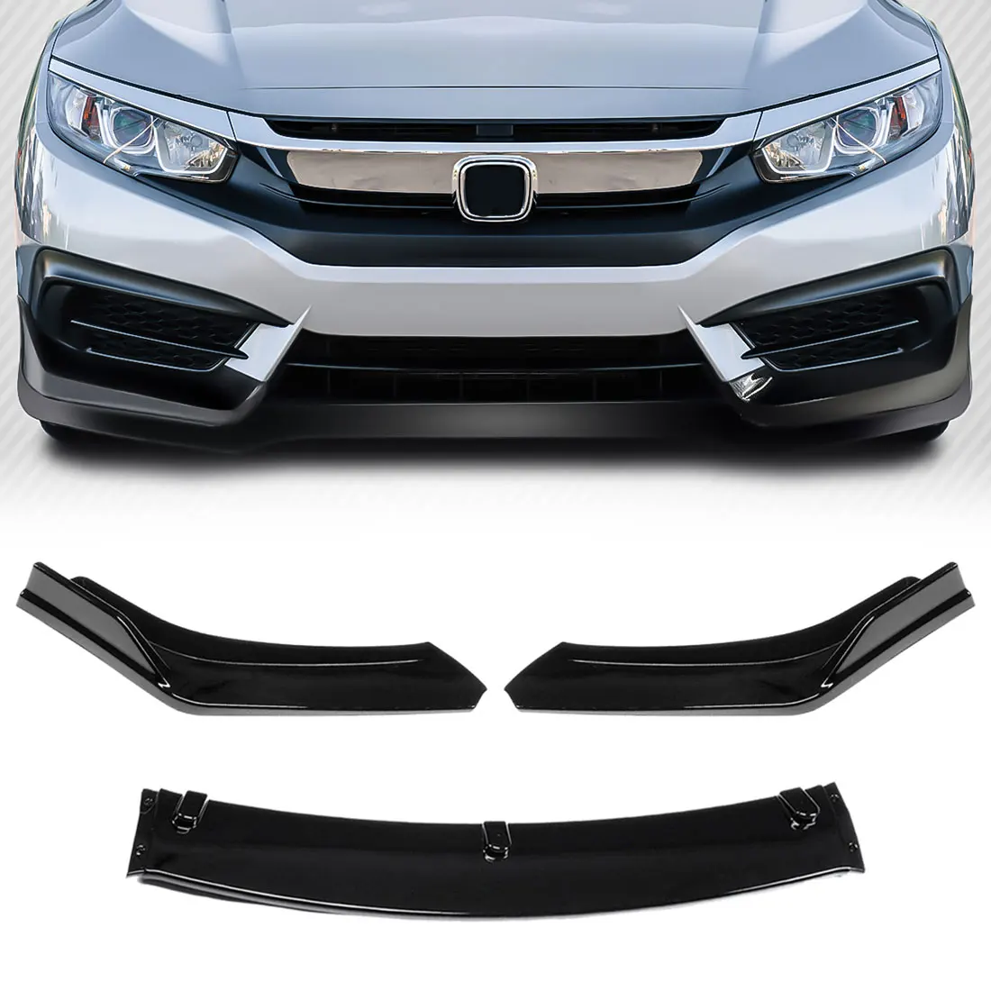 

Front Lips Chin Spoiler for 2016-2018 Honda Civic Sedan Knife Style Glossy Black