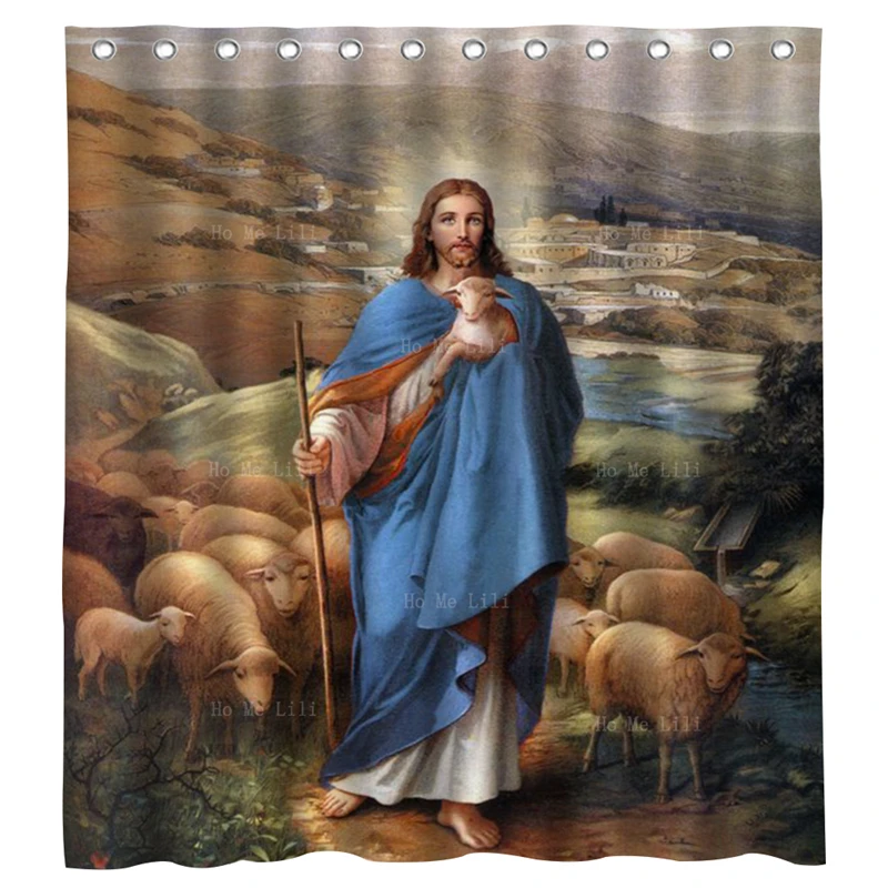 Christ Portrait Icon Of Jesus The Adoration Of Good Shepherd Stained Glass Religious Shower Curtain By Ho Me Lili With Hooks