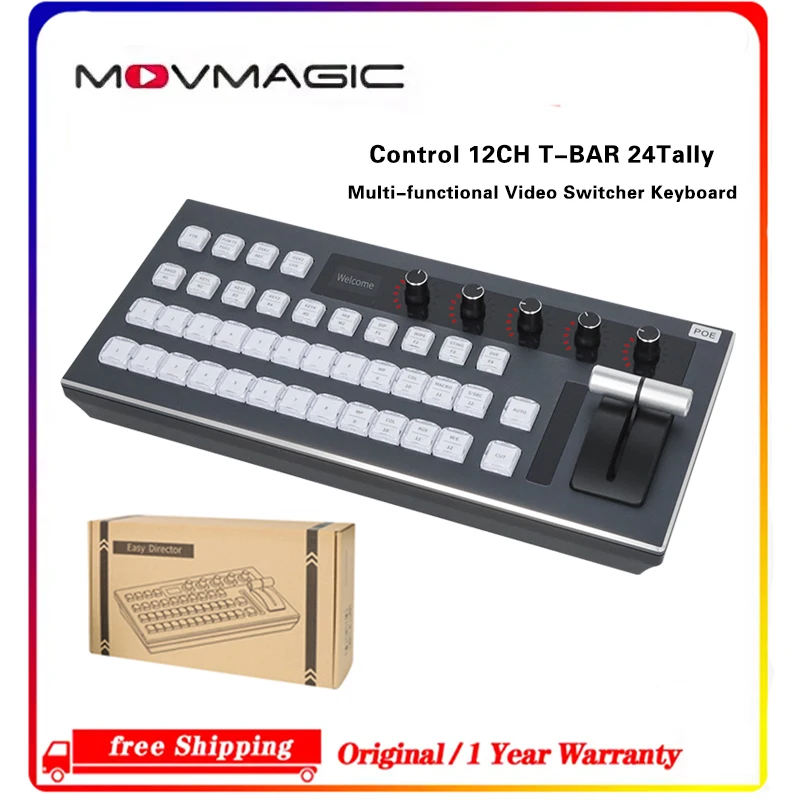 MOVMAGIC KD50 Video Mixer Controller Keyboard 12 Channel T Bar 24 Tally Support ATEM VMIX OBS Professional Live Broadcast Studio