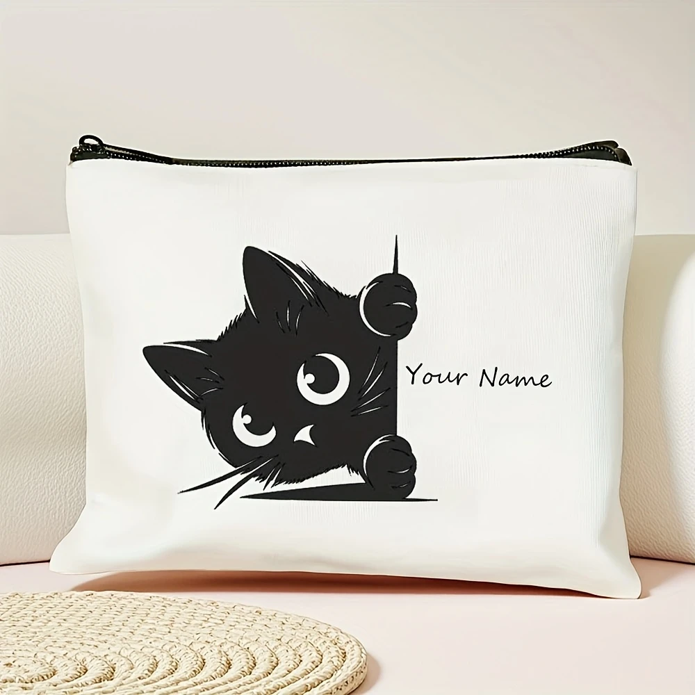 Customized Vintage Cute Black Cat Patterned Makeup Bag - Tote Bag - Toiletry Bag - Pencil Case - Gift Bag