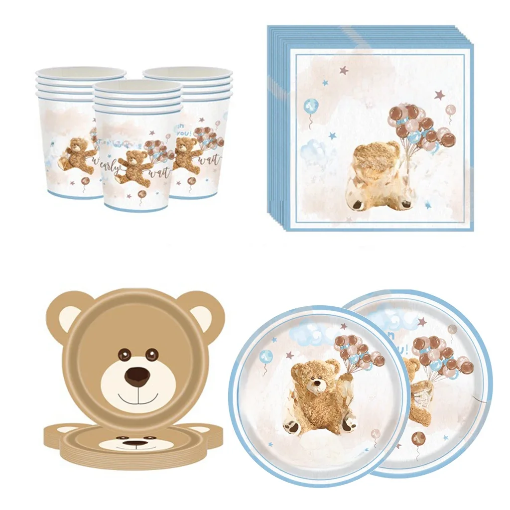 Cartoon Bear Jednorazowa zastawa stołowa We Can Bearly Wait Baby Bear Plates Serwetka Bear Theme Kids Birthday Party Babyshower Decor — zdjęcie 2