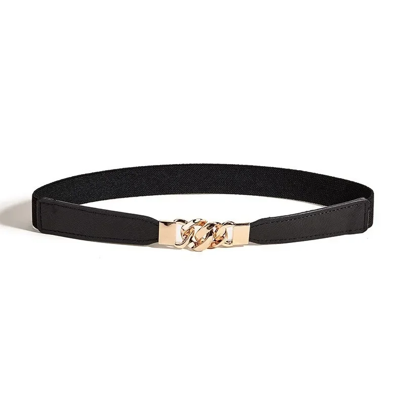 Ceinture élastique à boucle ronde dorée adaptée aux robes assorties, chemises, manteaux longs, etc.