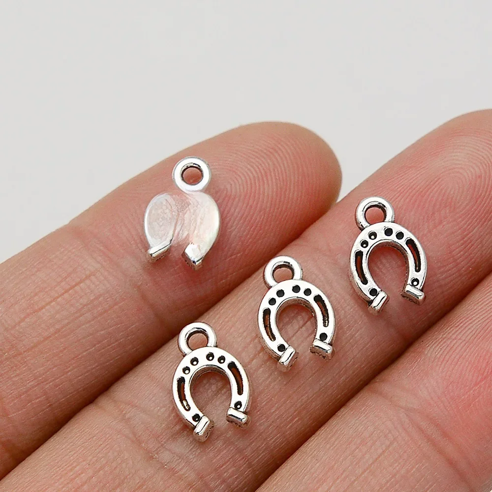 80 sztuk/partii 11x8mm antyczne posrebrzane podkowy Charms wisiorki montaż Diy materiały jubilerskie do produkcji towarów do pracy kreatywnej — zdjęcie 2