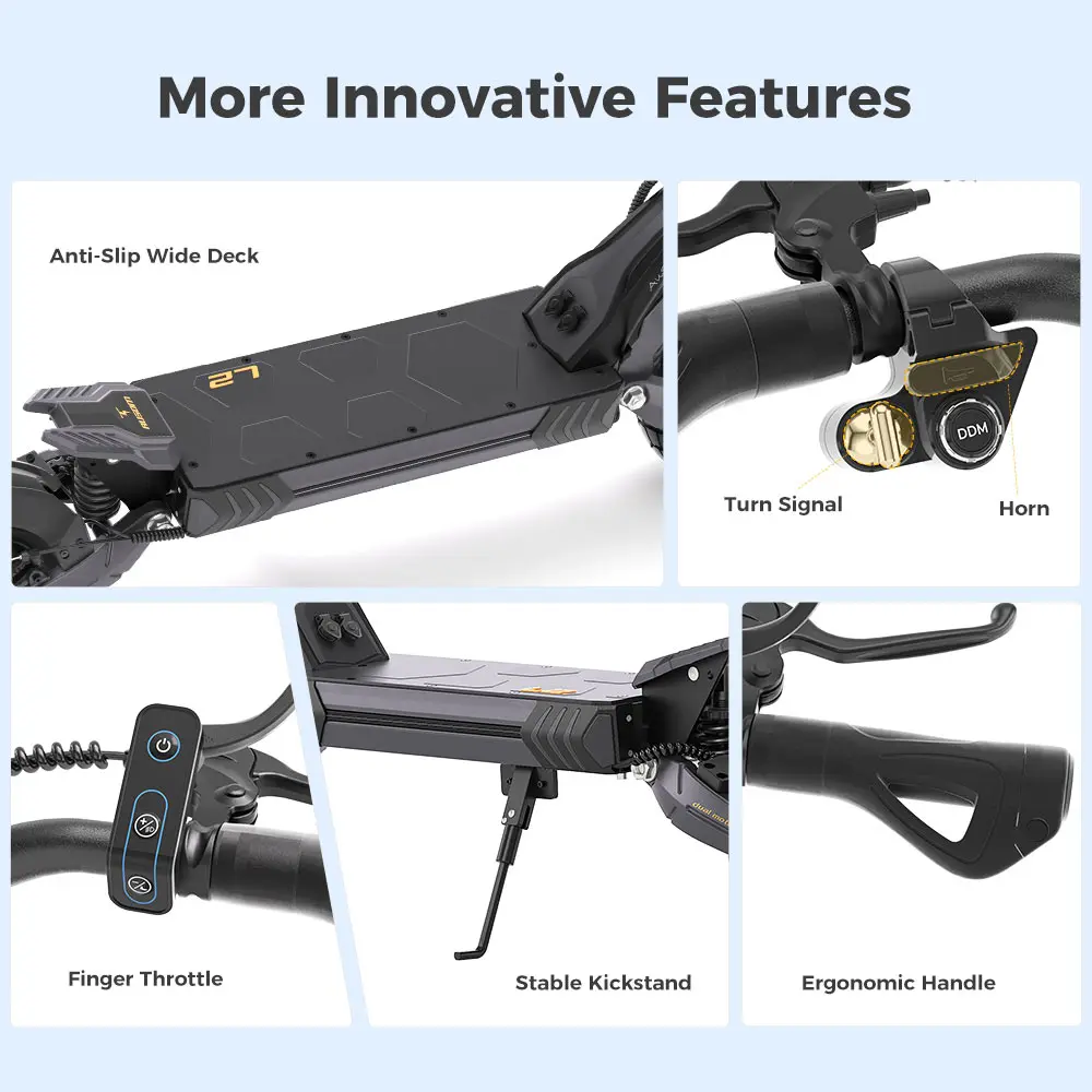 سكوتر كهربائي Ausom L2 بمحرك مزدوج 800 وات * 2، سرعة أقصى 55 كم/ساعة، نطاق أقصى 70 كم 15.6 أمبير 48 فولت 10 بوصة إطارات لجميع التضاريس فرامل قرصية مزدوجة #4