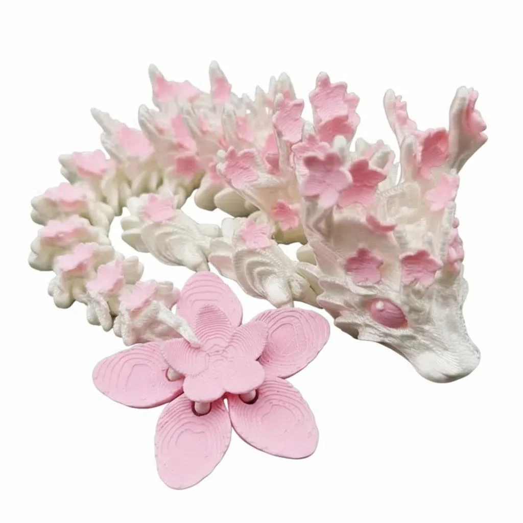 Rosa-weißes Kirschblüten-3D-gedrucktes Drachen-Mini-Modell, Desktop-Schlafzimmer-Dekoration, Halloween-Weihnachts-Geburtstagsgeschenk