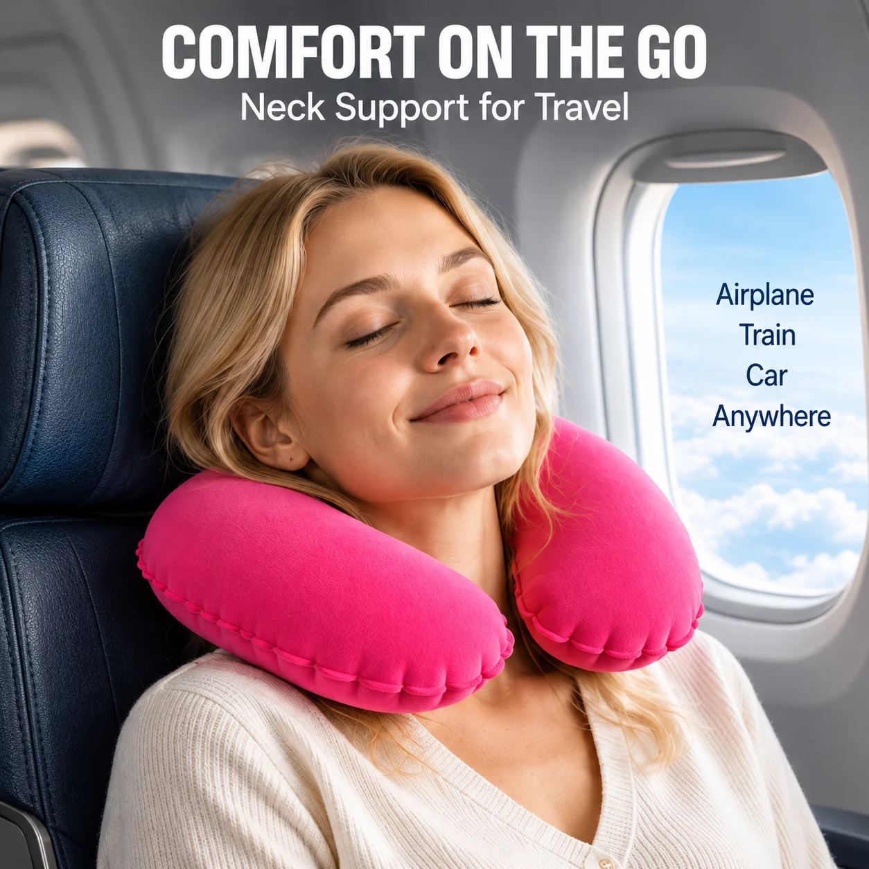 1PC Inflatable Travel Neck Pillow U Shaped Flocked Air Cushion Soft Portable Neck Support for Airplane Car Train