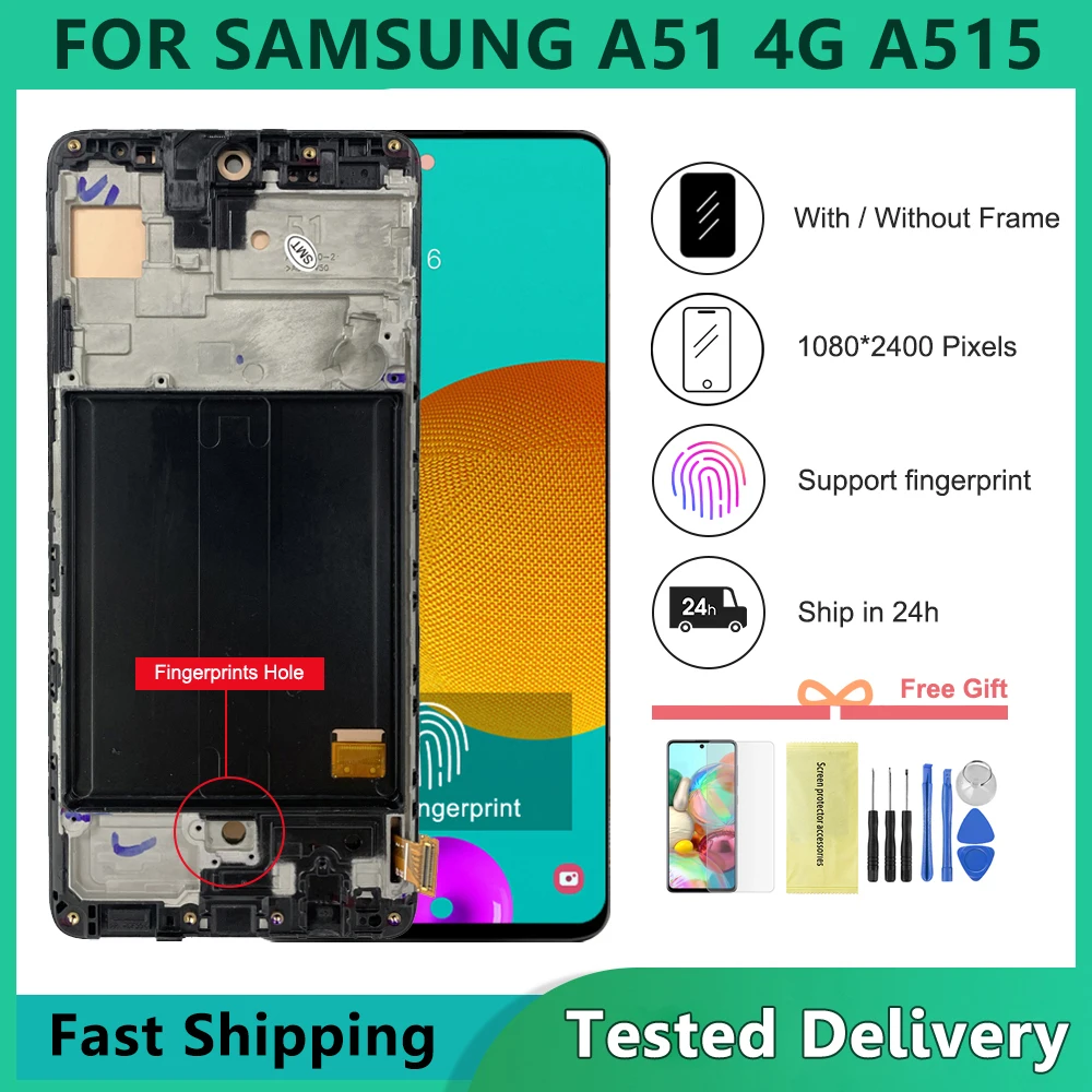 

Для Samsung A51 ЖК-дисплей с сенсором в сборе A515 ЖК-дисплей в сборе A515F A515FD A515FN/DS Экран с рамкой