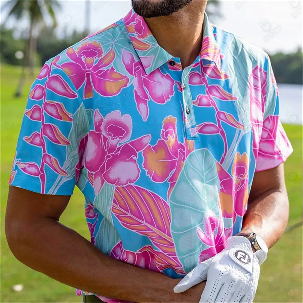 Men's Polo Shirt Golf Clothes Breathable Soft Short Sleeve Top Regular Fit Floral Summer Spring Gym Workout Golf Badminton