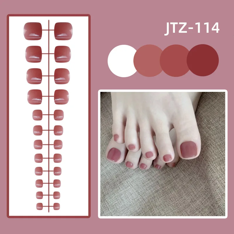 24P Acrylic Toenails Tips Bright Faced Press on Nails Art Removable Fake Toenails with Glue Full Cover Artificial Toe False Nail