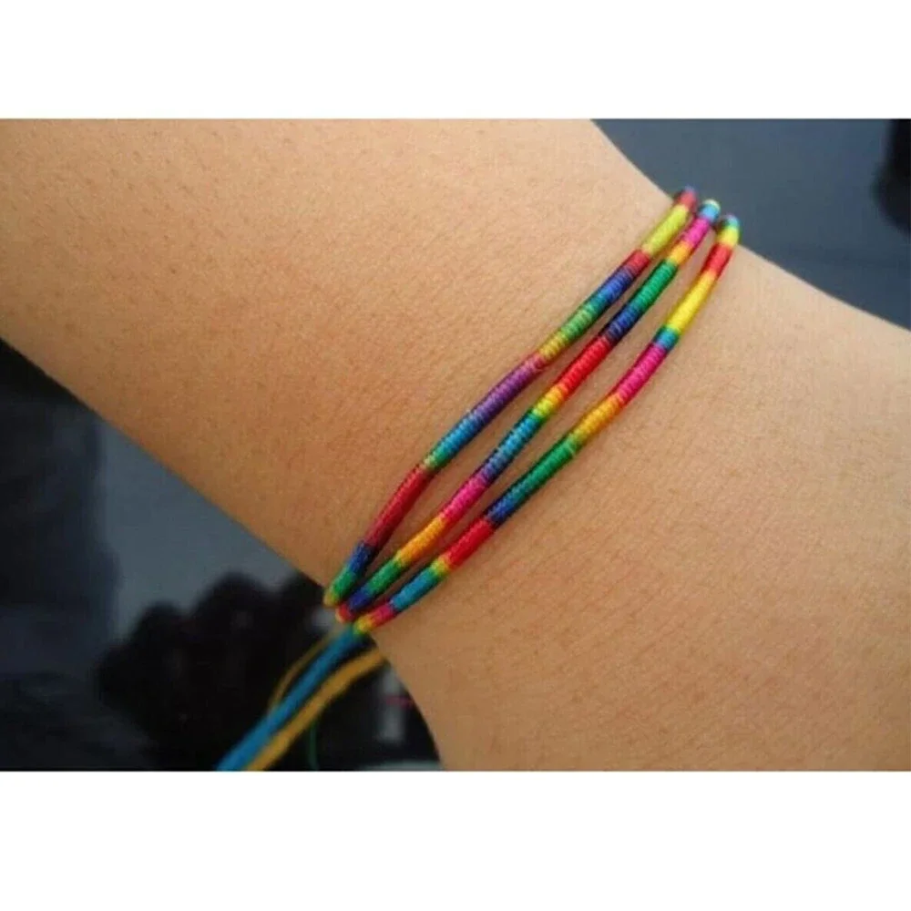 Luck Bracelet Bangle 100 Pieces Multicolor Rainbow Color Women Men Unisex fortune bracelet jewelry free shipping