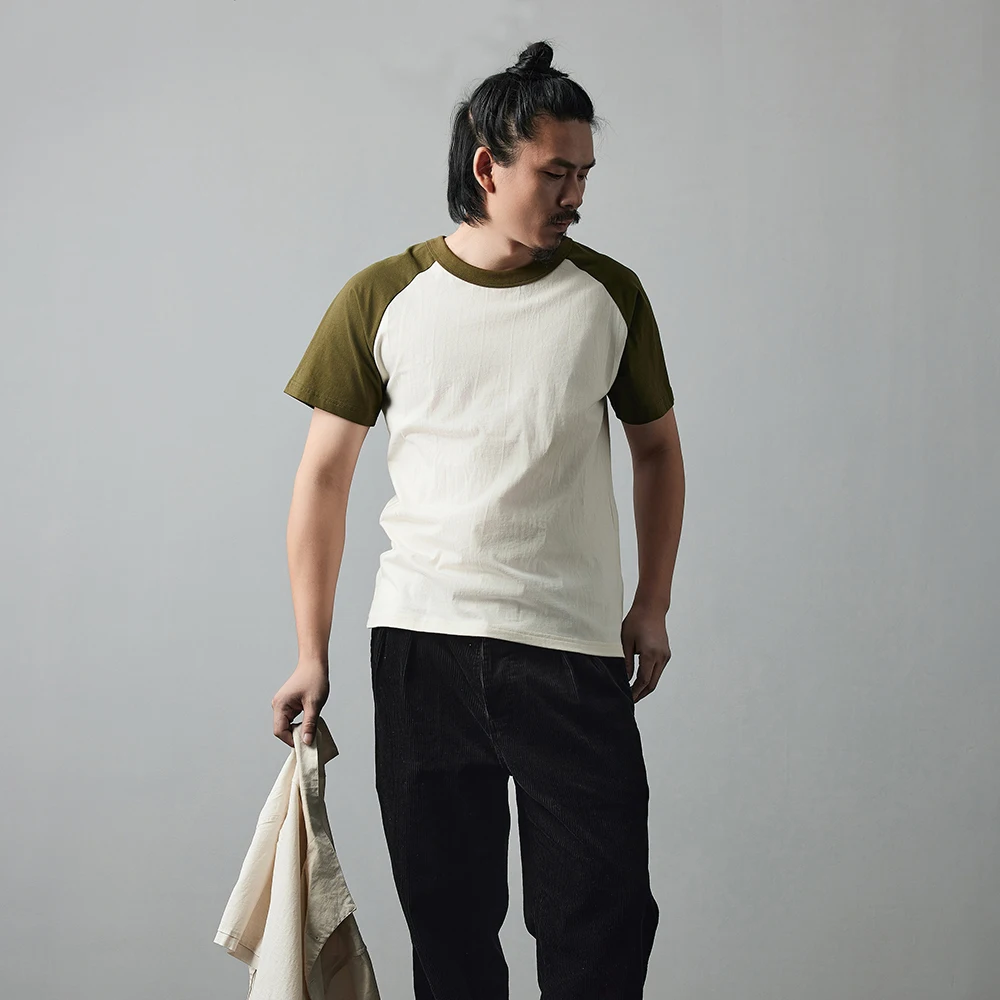 

Vintage Men's Raglan T-Shirt Contrast Color Short Sleeve Cotton Tee Couple Summer Casual Loose Fit Streetwear