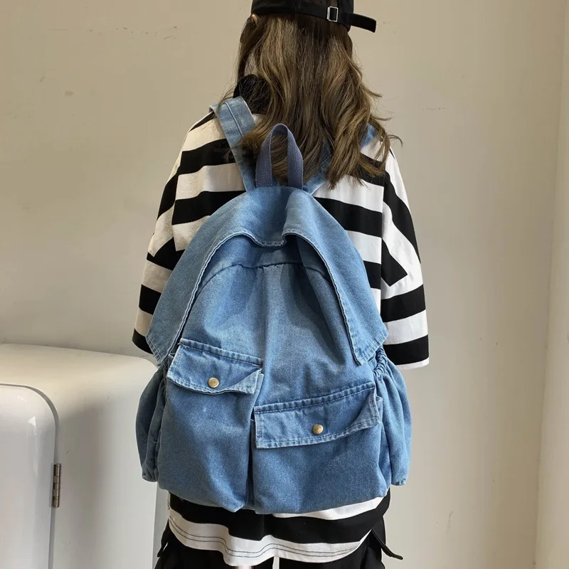 

School Denim Backpack Simple Student Jean Bag Ins Canvas Big Weekend Jeans Bag Fashion Denim Shoulders Bag