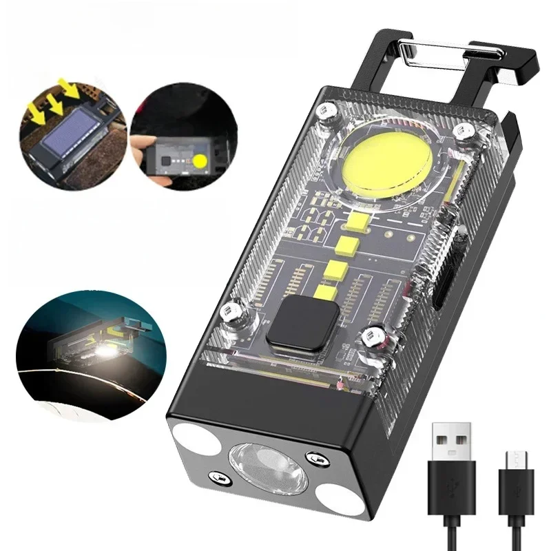 Mini Multifunctional Portable LED COB Flashlight Keychain 800LM USB Rechargeable Work Lights Outdoor Fishing Camping Lantern