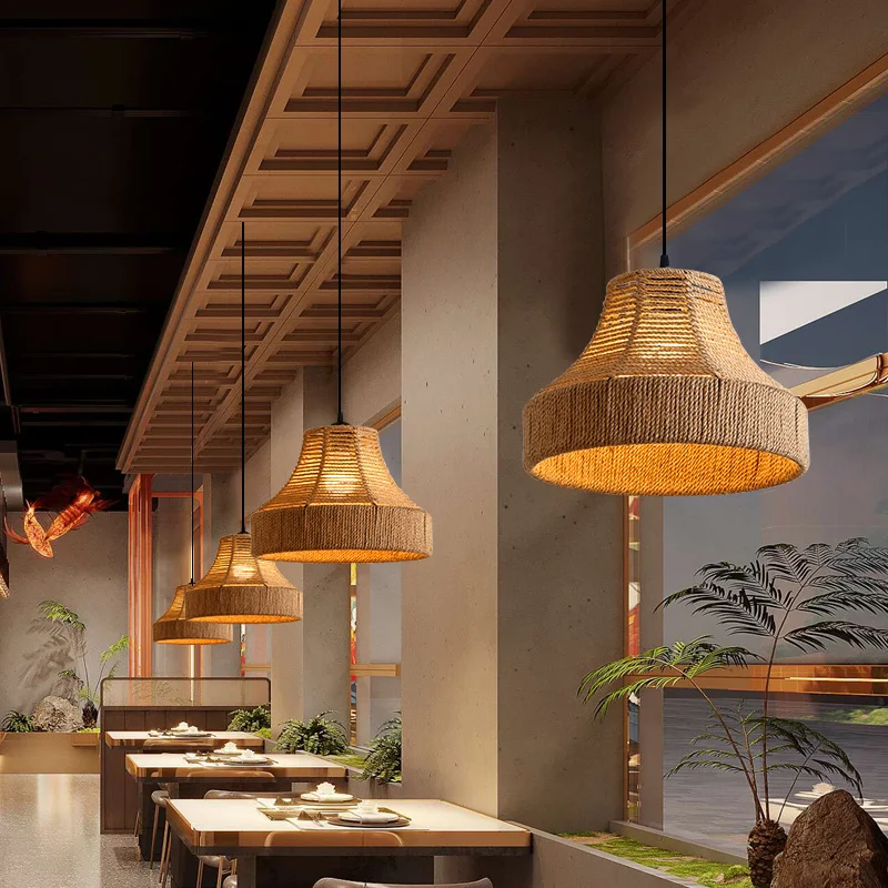 Rattan Lamp with Creative Design, Rattan Ceiling Light Suitable for Tea Houses and Guesthouses, Decorative Pastoral Vintage Pendant Lighting