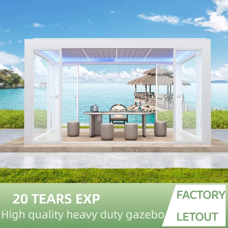 Heavy-duty Pergola 6063T6 Aluminum with Glass Folding Doors & Adjustable Shading for Balcony or Outdoor Dining