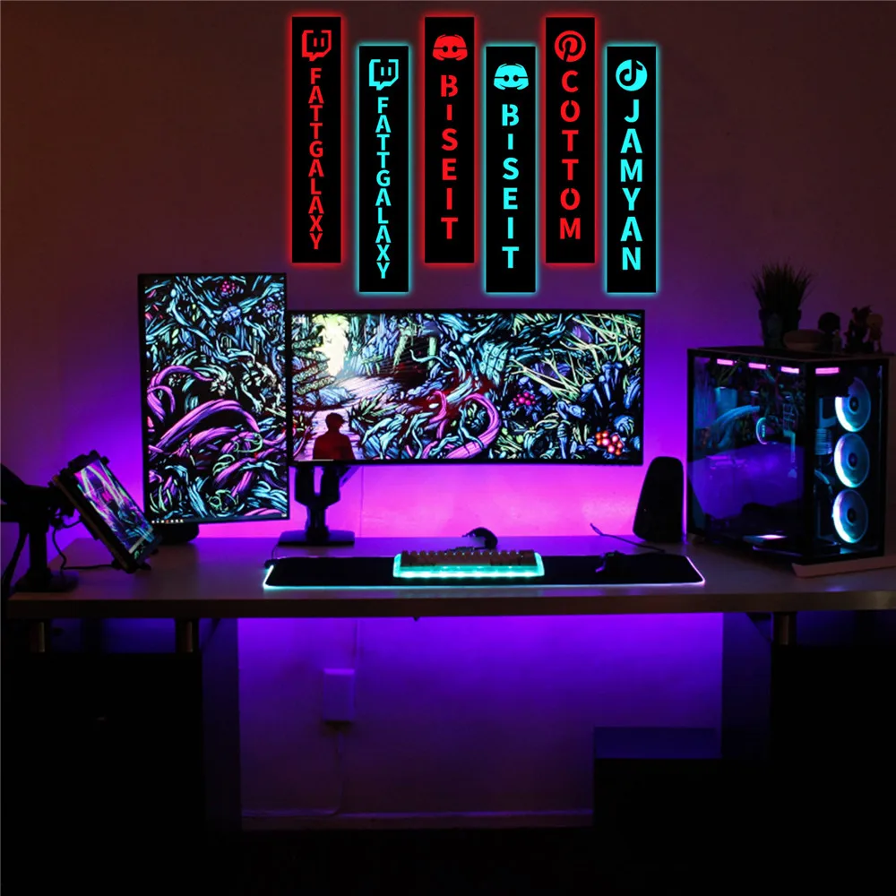 Personalized Gamer Tag Username LED Wall Lamp for Game Social Platform Custom Wood RGB Neon Night Light for Gaming Room Decor