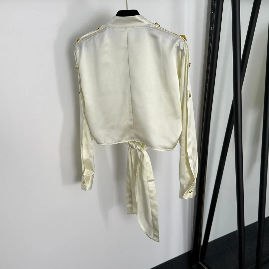 

Высококачественная весенне-летняя женская коллекция, прилегающая талия, короткий крой, воротник-стойка, рубашка с длинными рукавами HL037