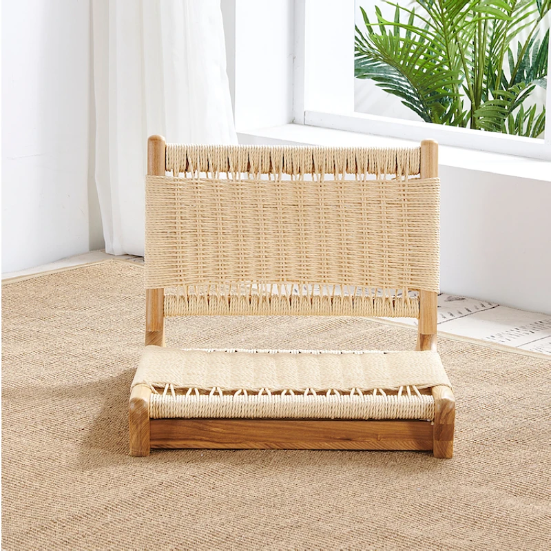 Tatami Legless Chair Straw Woven Rattan Tatami Backrest Chair With Cushion Japanese Style Living Room Furniture Bay Window